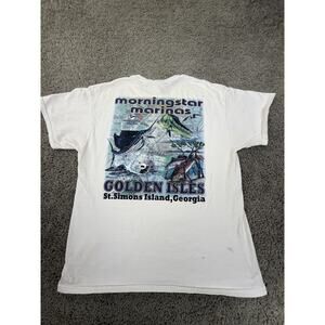 Morningstar Marinas Shirt Mens Large White Golden Isles St Simons Island Fish